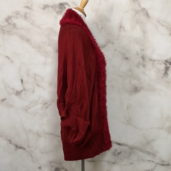 Vertigo Red Dolman Fuzzy Knit Cocoon Cardigan - Picture 8 of 12